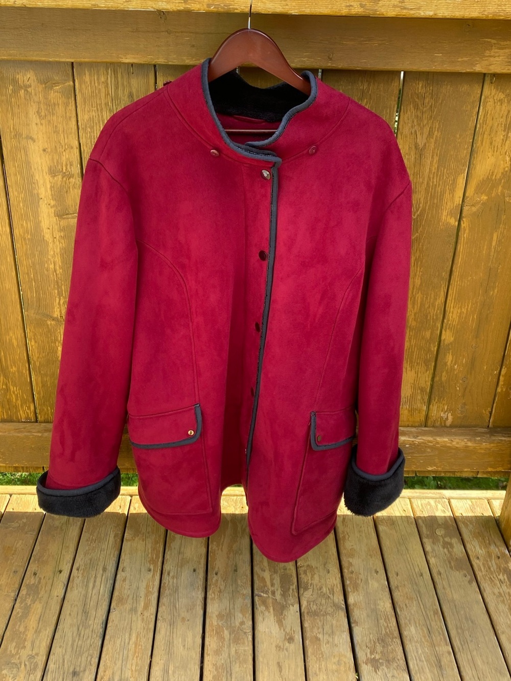 Penningtons Plus Size Faux Shearling Coat Cherry Red Black Size 4X - Picture 10 of 13